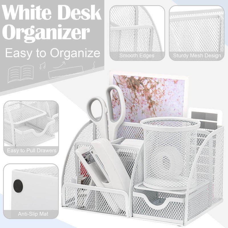 AuraRay 11 in 1 Desk Organizers and Accessories - White Office Supplies - Includes White Stapler, Tape Dispenser, Pen Holder, Staple Remover, Clips, Ruler, Scissors, Tapes, Tabs - Image 3